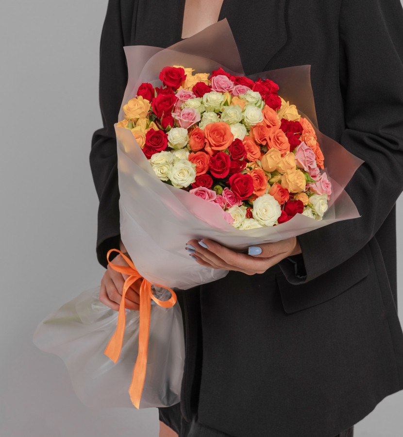 25 Кустовых Роз Микс (50 см.)