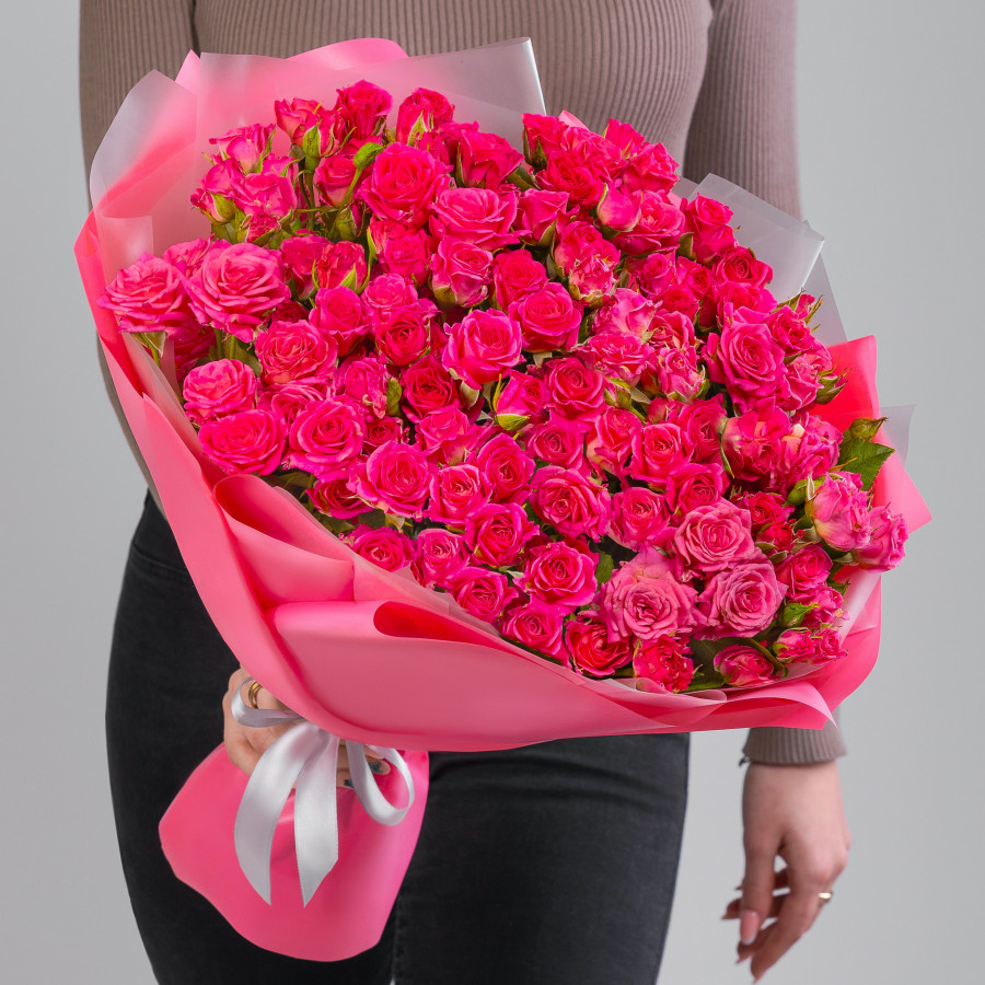 45 Кустовых Малиновых Роз (50 см.)